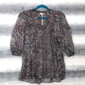 Joie Silk Peasant Blouse with Pintucks XS